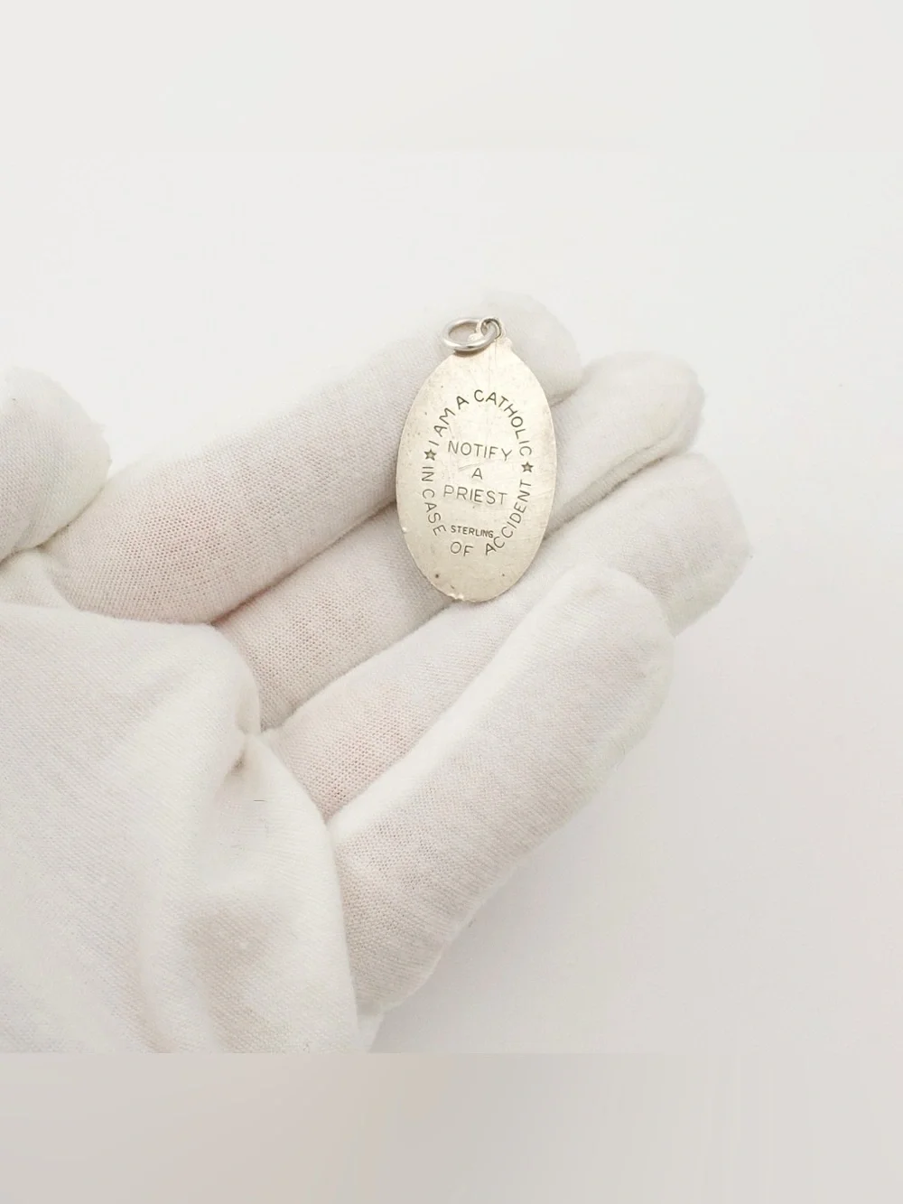 Vintage Sterling Silver “I am a Catholic, Notify a Priest” Necklace Pendant